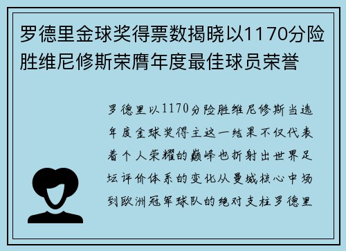 罗德里金球奖得票数揭晓以1170分险胜维尼修斯荣膺年度最佳球员荣誉 罗德里金球奖得票数揭晓以1170分险胜维尼修斯荣膺年度最佳球员荣誉